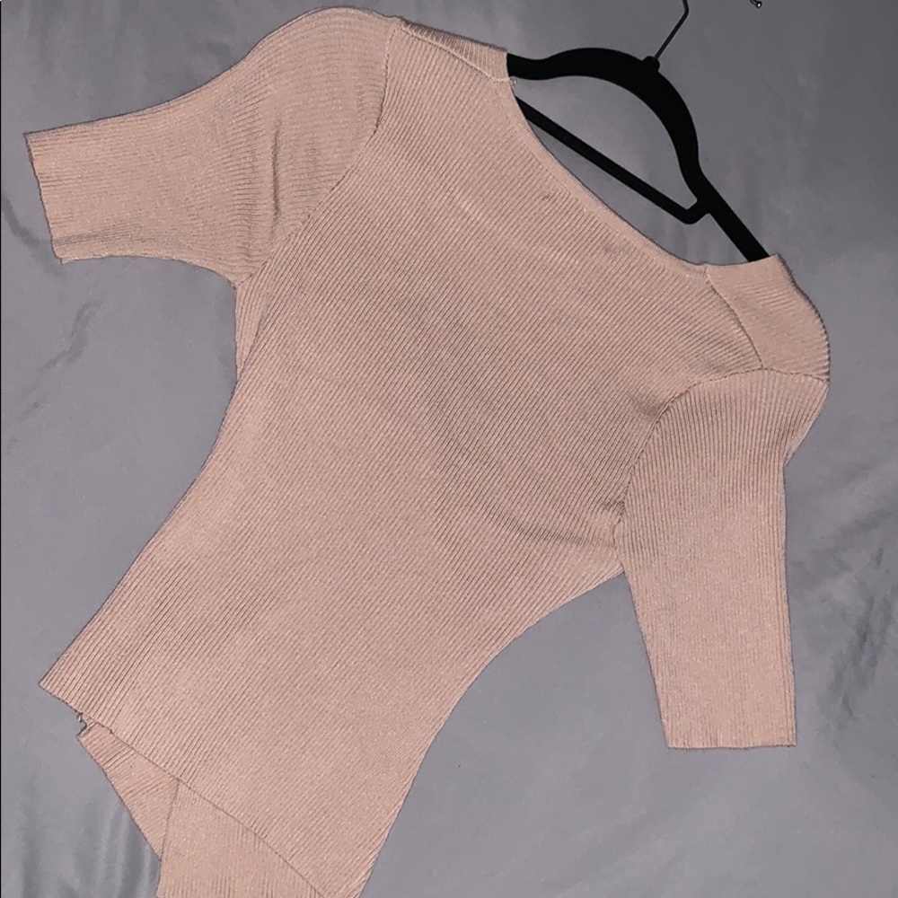 Blush Ribbed Knit wrapped Blouse - Picture 2 of 4